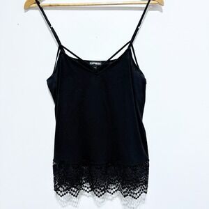 Express Tank Top Womens M Black Crochet Trim Y2K Festival Sleeveless Basic Top